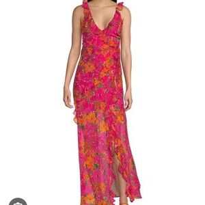 Rumored Vibrant Floral Maxi Dress in Pink and Orange